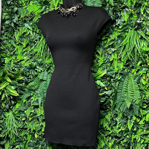 Zara Dresses & Skirts - Zara Dress Small Black Cap Sleeve Bodycon Mini Mock Neck Stretch‎ Knit 3731